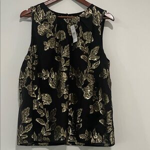 Ann Taylor Black and Gold Leaf Pattern Blouse